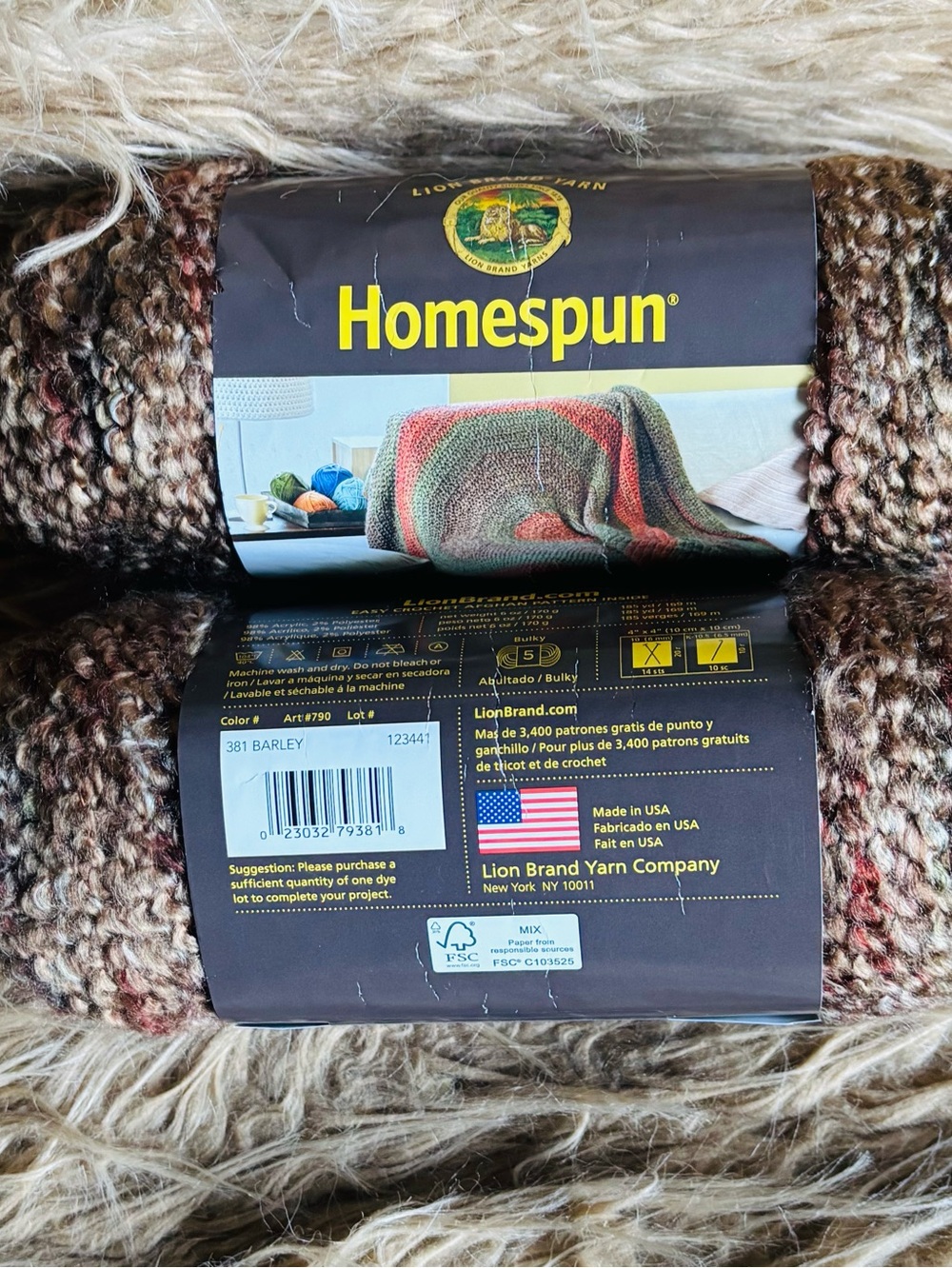 Homespun Yarn Color Barley by Lion Brand Discontinue Yarn New